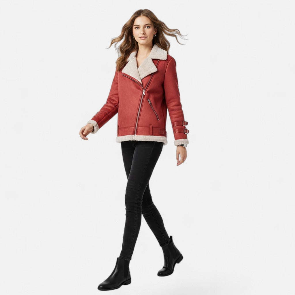 Valmonti | Women’s Deerskin & Lamb-Wool Moto Coat