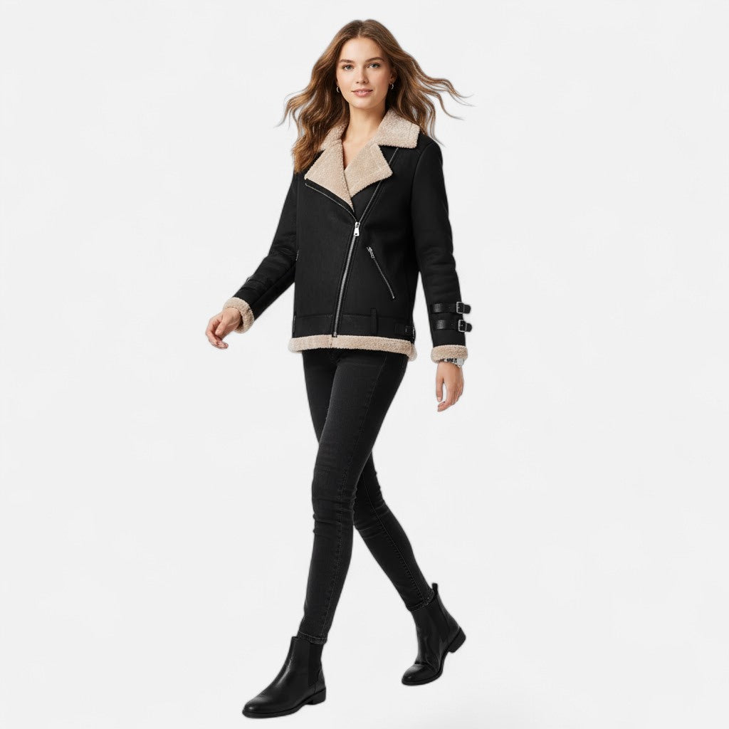 Valmonti | Women’s Deerskin & Lamb-Wool Moto Coat