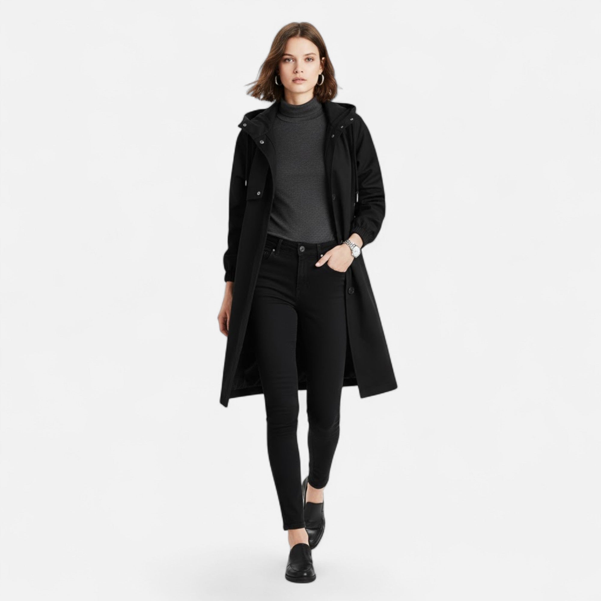 Valmonti | Women’s Mid-Length Windbreaker Coat – Elegant Cotton Coat