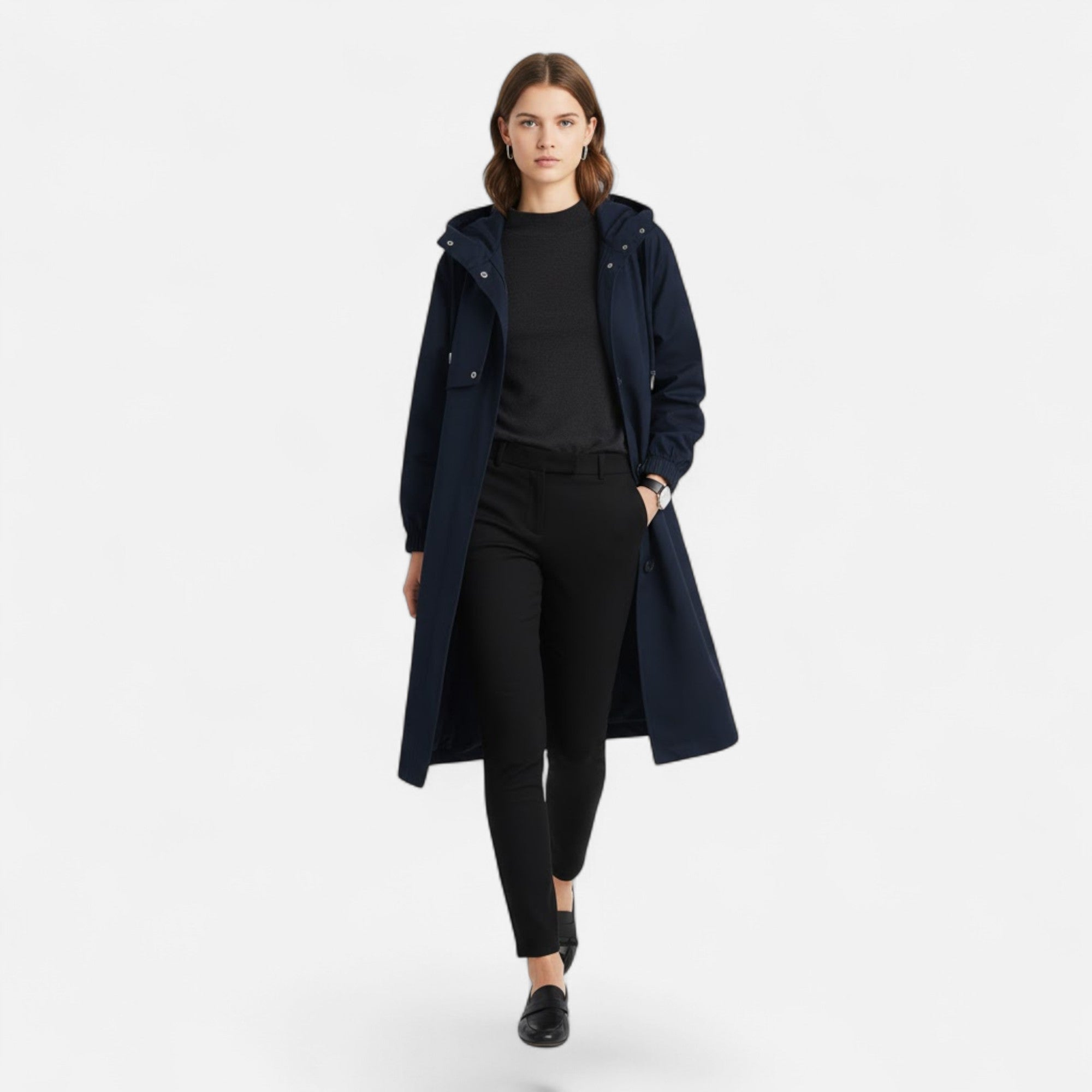 Valmonti | Women’s Mid-Length Windbreaker Coat – Elegant Cotton Coat