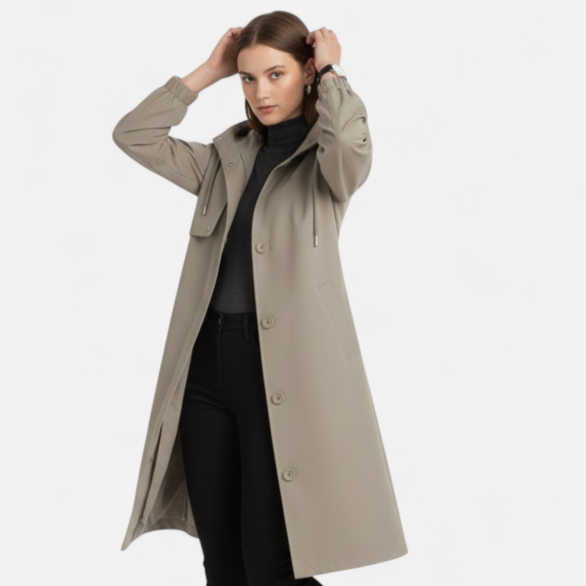 Valmonti | Women’s Mid-Length Windbreaker Coat – Elegant Cotton Coat