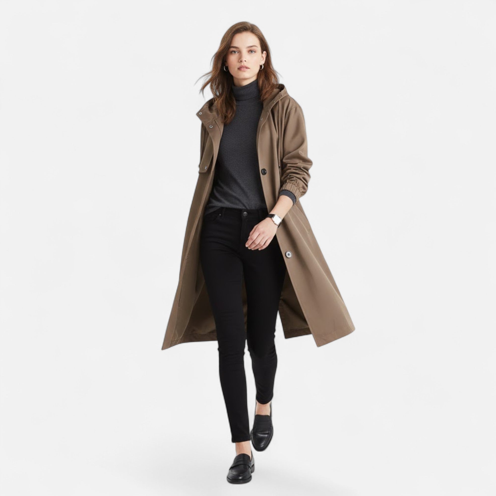Valmonti | Women’s Mid-Length Windbreaker Coat – Elegant Cotton Coat