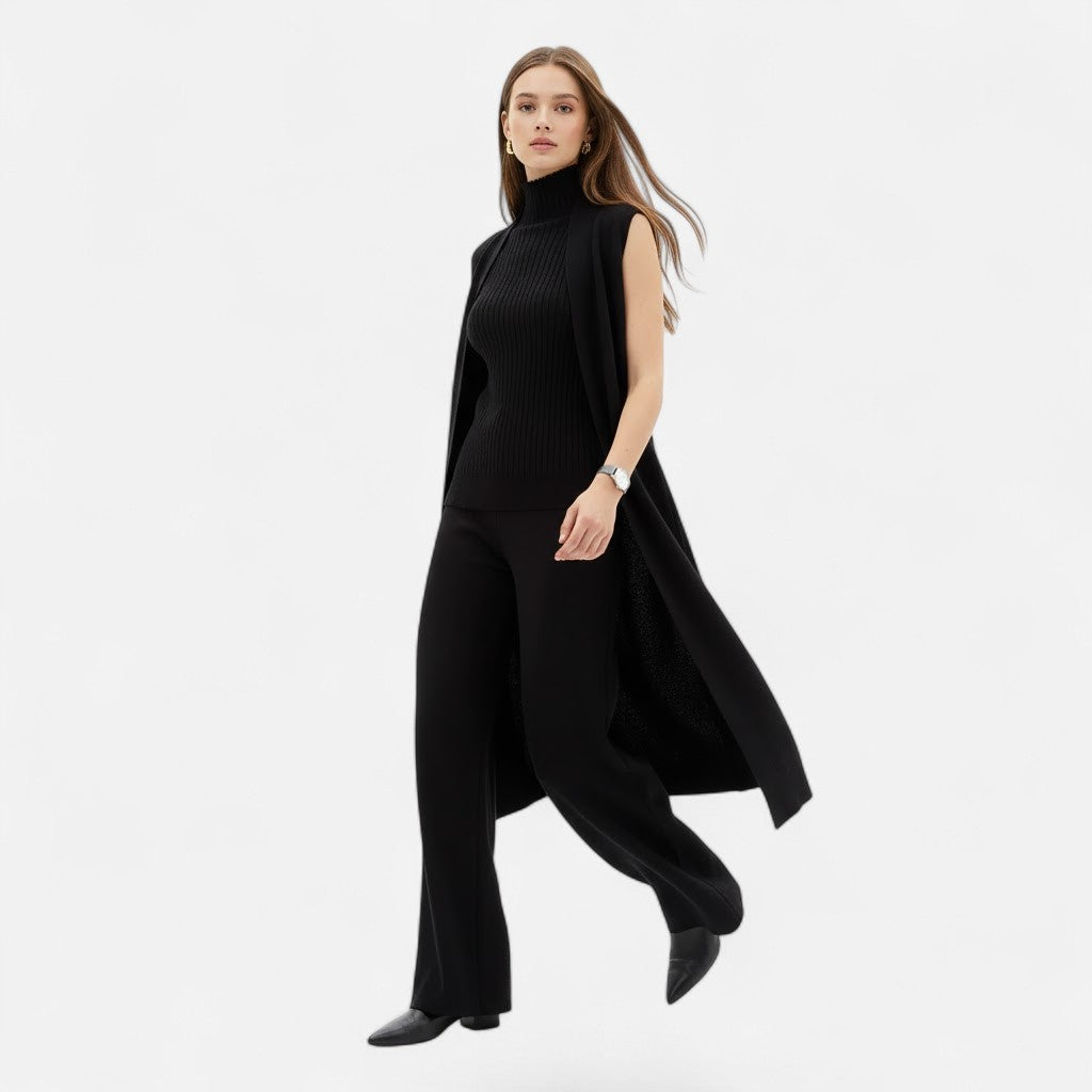 Valmonti | Women’s Knit Three-Piece Vest-Cardigan-Trousers Set