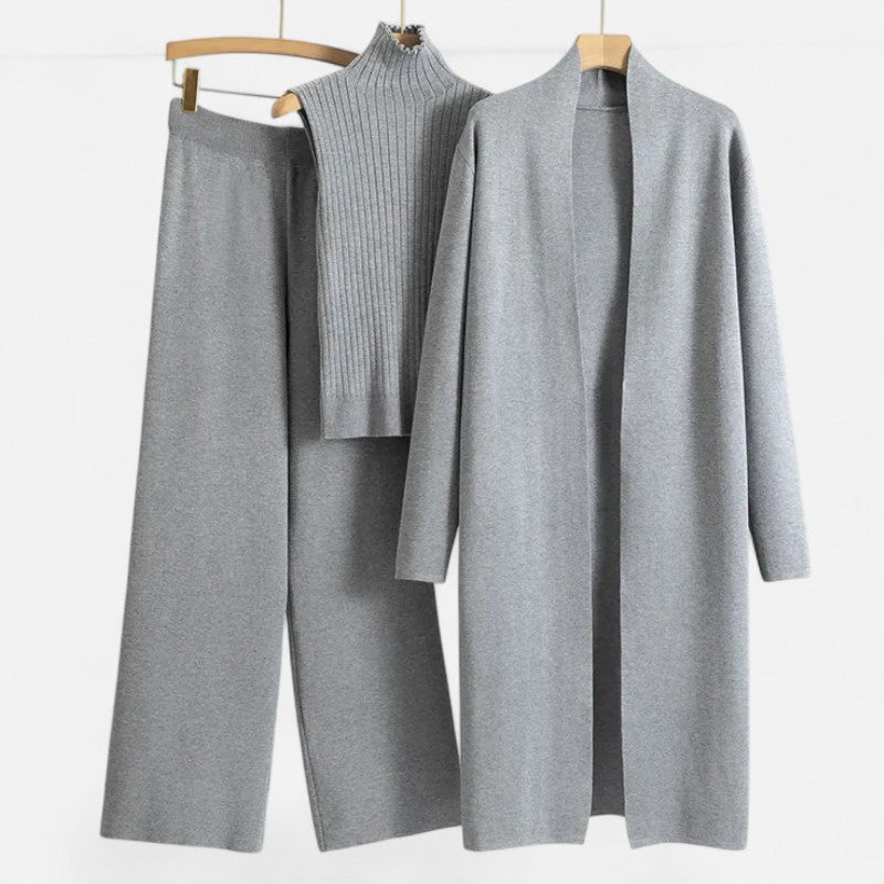 Valmonti | Women’s Knit Three-Piece Vest-Cardigan-Trousers Set