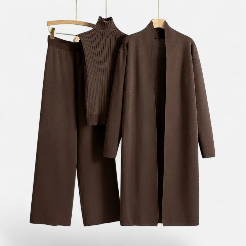 Valmonti | Women’s Knit Three-Piece Vest-Cardigan-Trousers Set