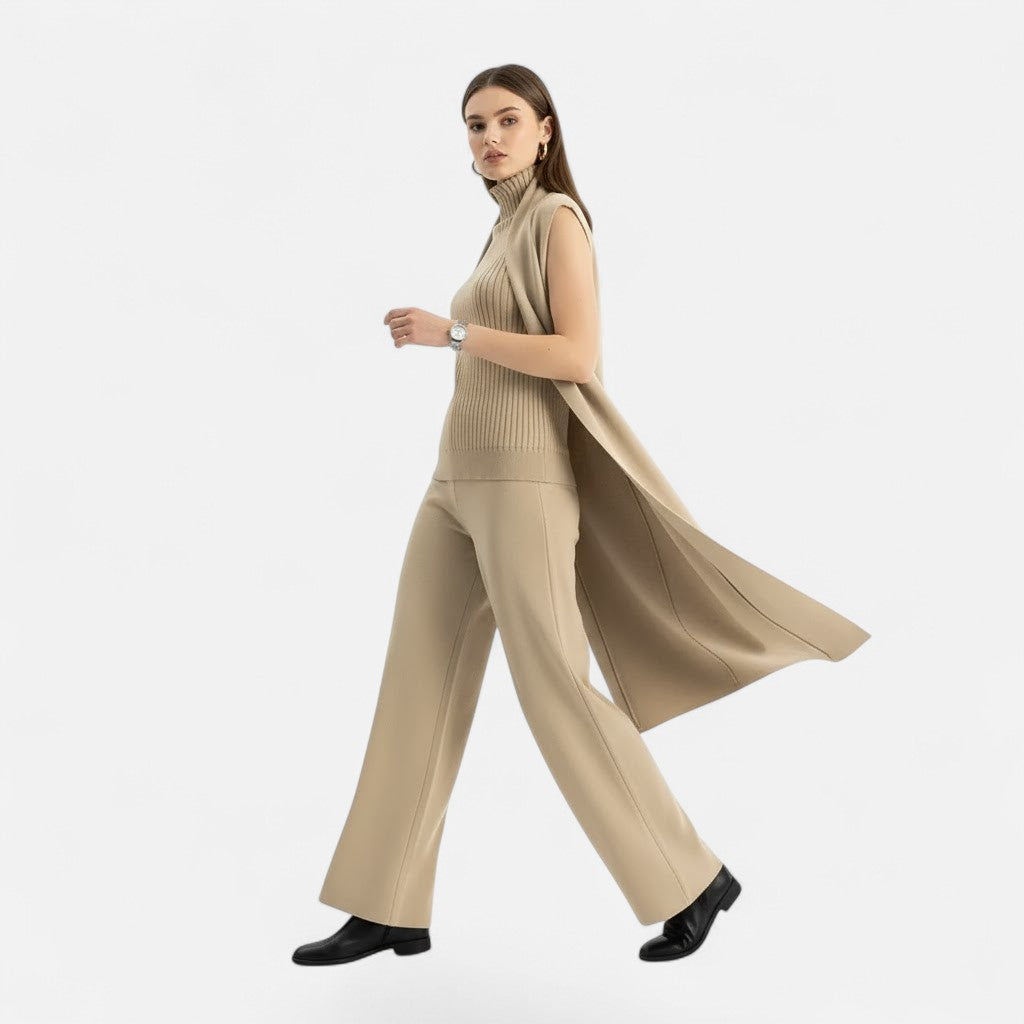 Valmonti | Women’s Knit Three-Piece Vest-Cardigan-Trousers Set