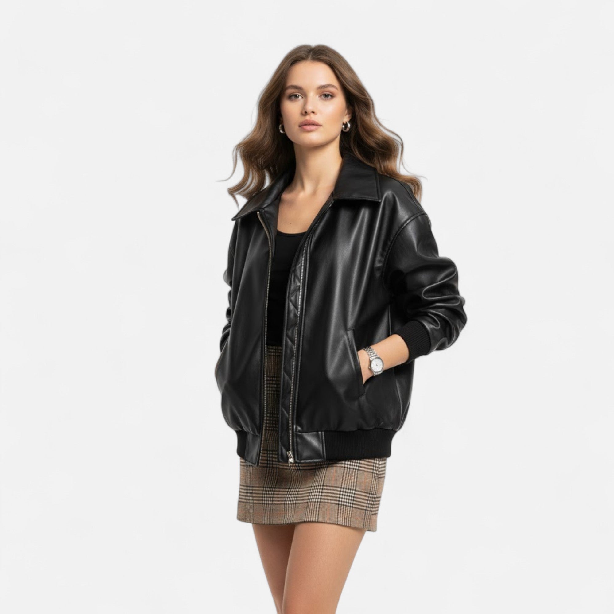 Valmonti | Women’s Loose Moto Faux-Leather Jacket