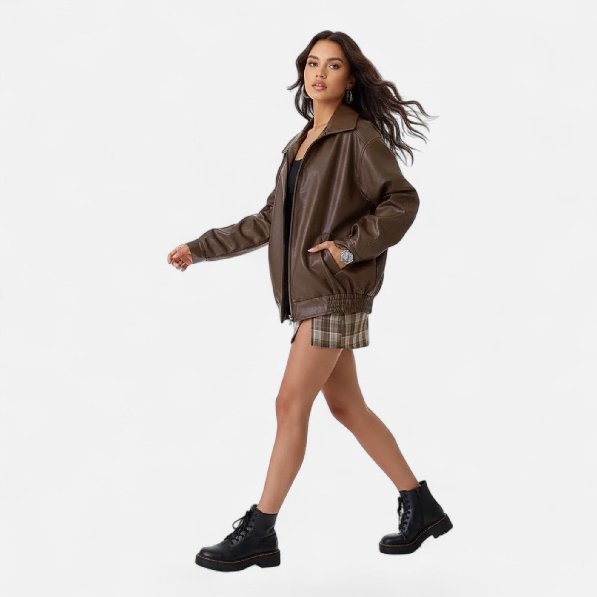 Valmonti | Women’s Loose Moto Faux-Leather Jacket