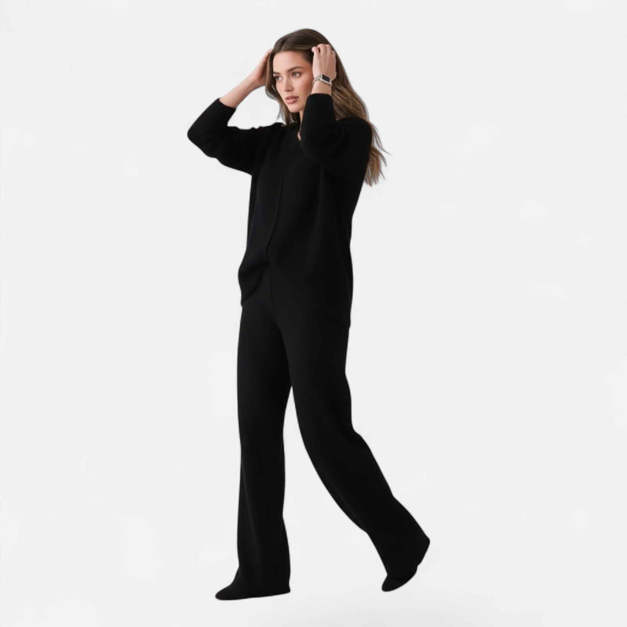 Valmonti | Women’s Loose V-Neck Buttoned Knit Cardigan