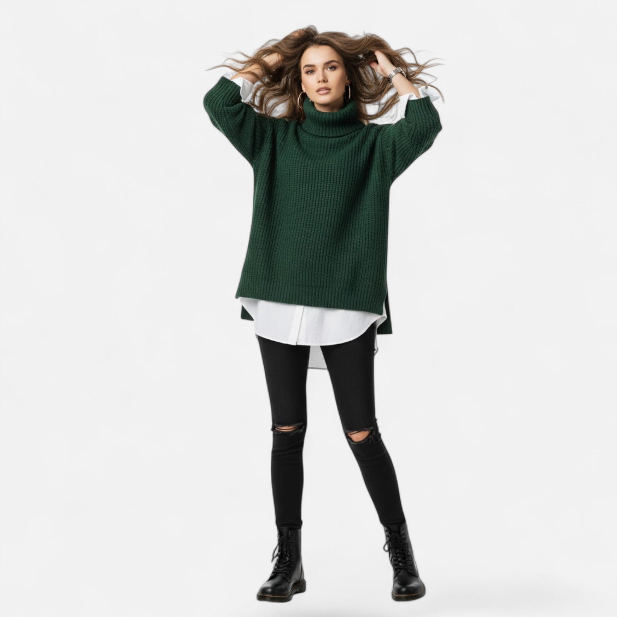 Valmonti | Women’s Plus-Size Mock-Neck Sweater – Loose Knit Sweater