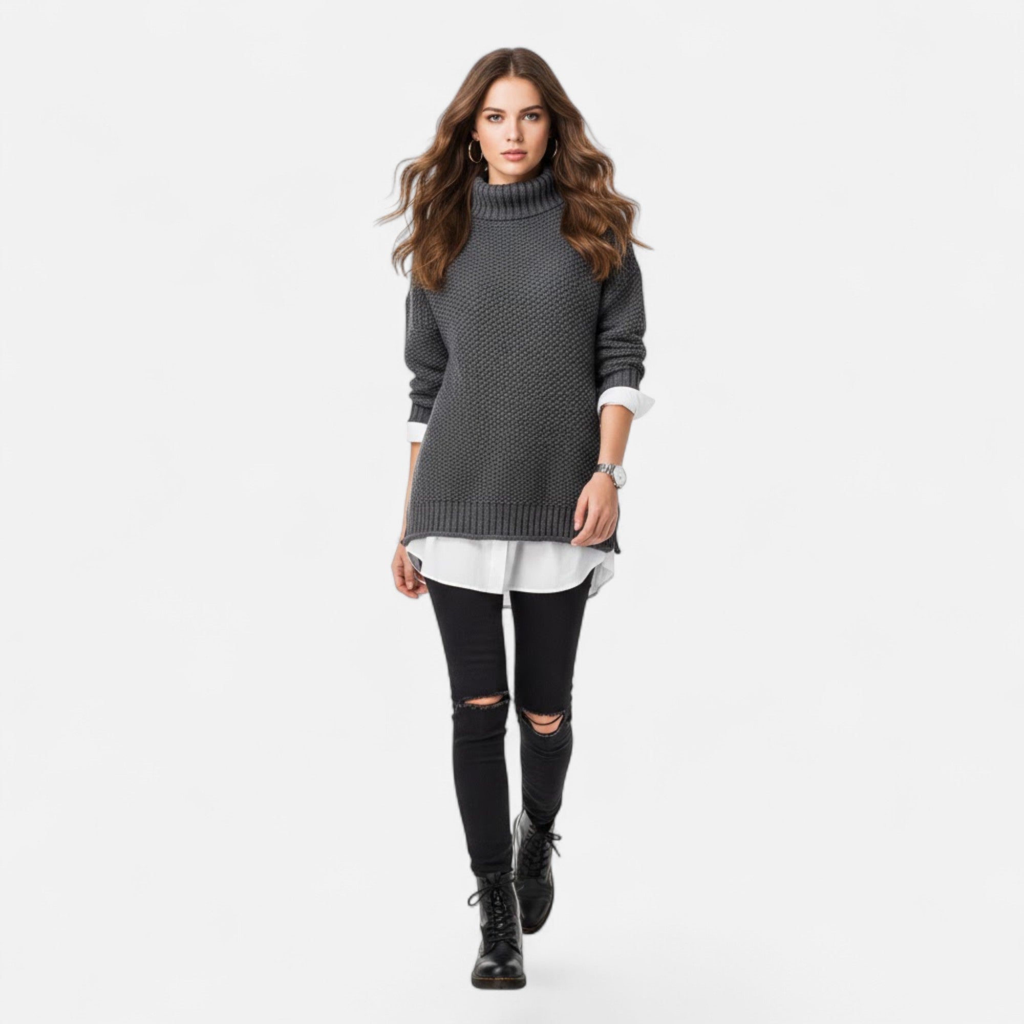 Valmonti | Women’s Plus-Size Mock-Neck Sweater – Loose Knit Sweater
