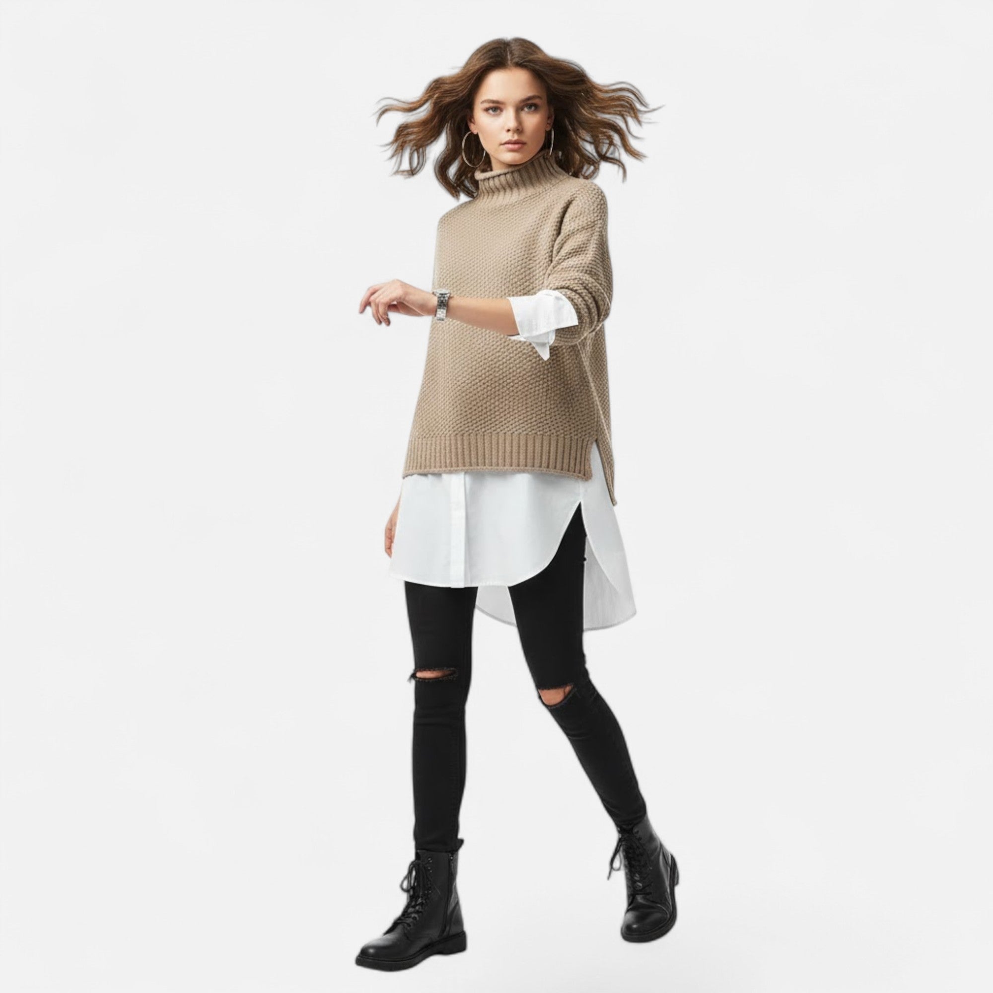 Valmonti | Women’s Plus-Size Mock-Neck Sweater – Loose Knit Sweater