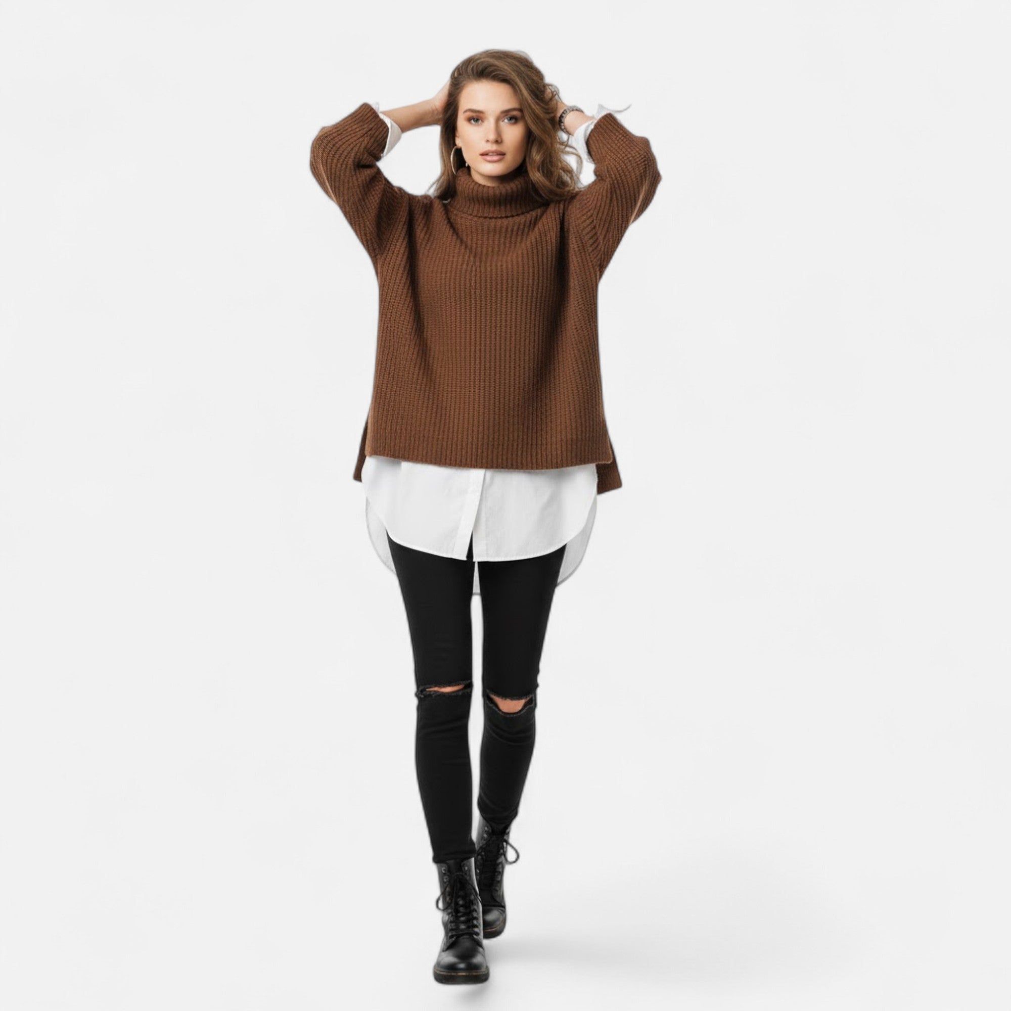 Valmonti | Women’s Plus-Size Mock-Neck Sweater – Loose Knit Sweater
