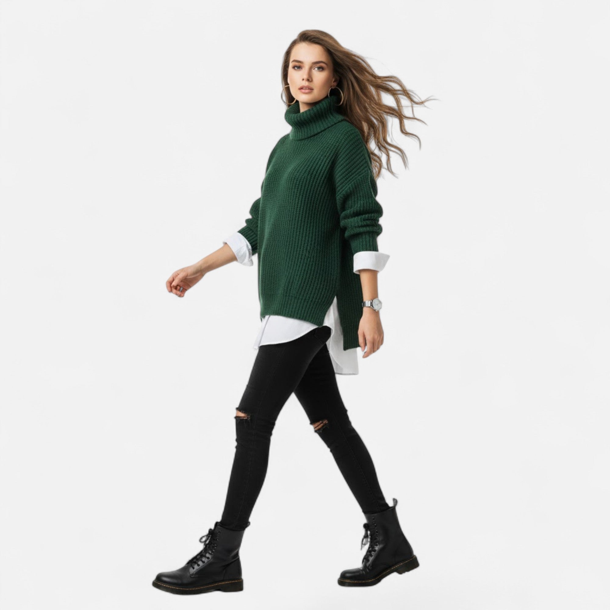 Valmonti | Women’s Plus-Size Mock-Neck Sweater – Loose Knit Sweater