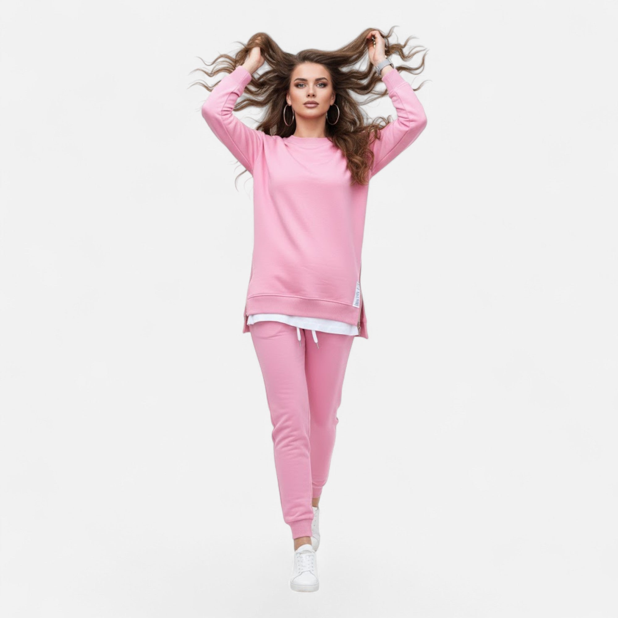 Valmonti | Women’s Refined Two-Piece Slit Sweatshirt & Pants Set