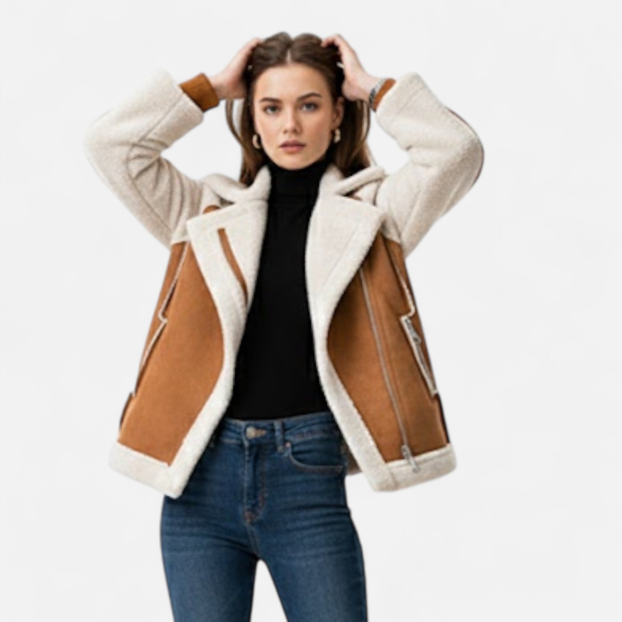 Valmonti | Women’s Short Suede Lamb-Velvet Moto Jacket