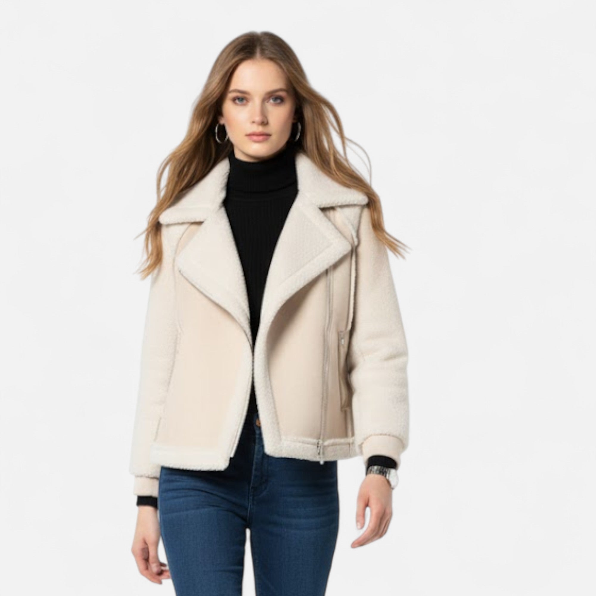 Valmonti | Women’s Short Suede Lamb-Velvet Moto Jacket