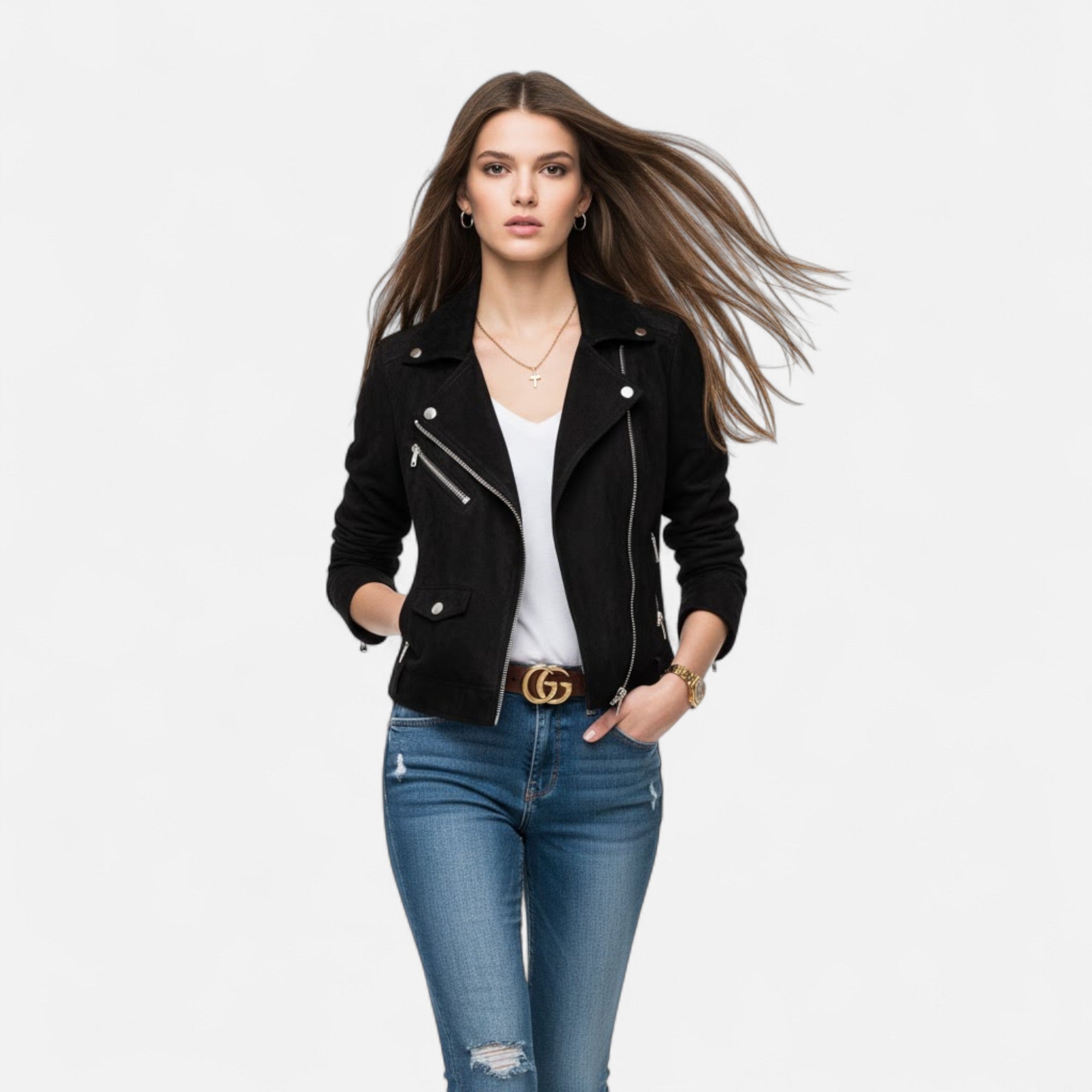 Valmonti | Women’s Slim Lapel Zip Jacket with Pockets