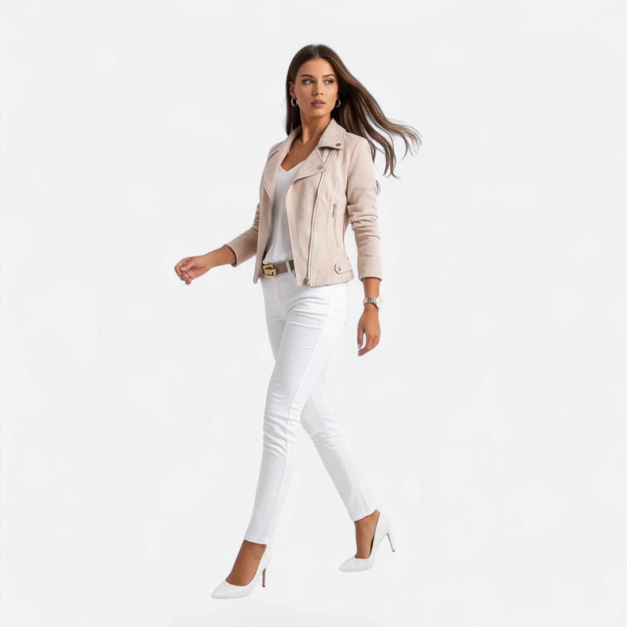 Valmonti | Women’s Slim Lapel Zip Jacket with Pockets
