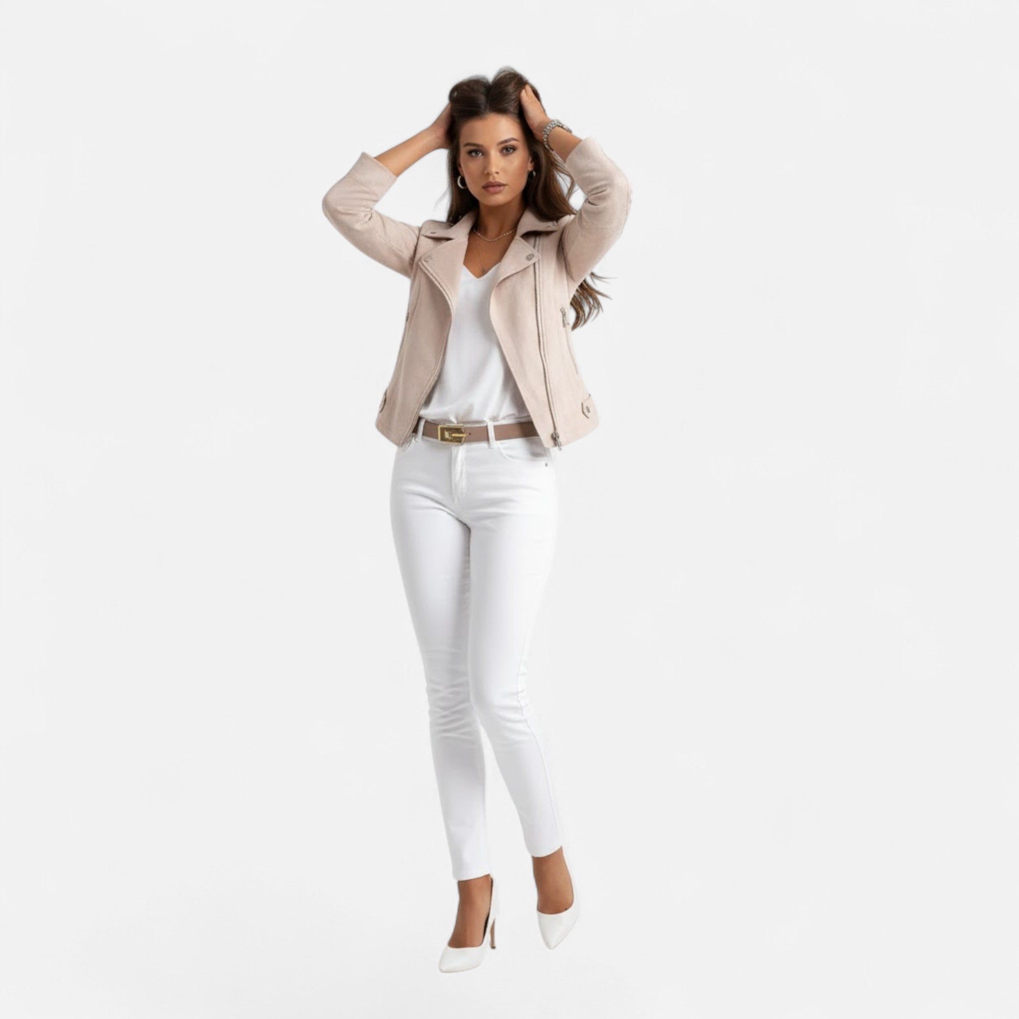 Valmonti | Women’s Slim Lapel Zip Jacket with Pockets