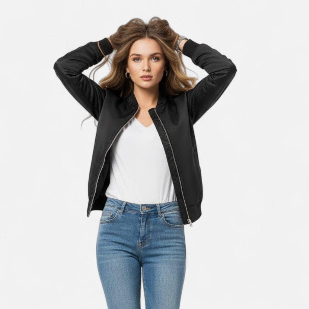 Valmonti | Women’s Vintage-Inspired Zip Bomber Jacket