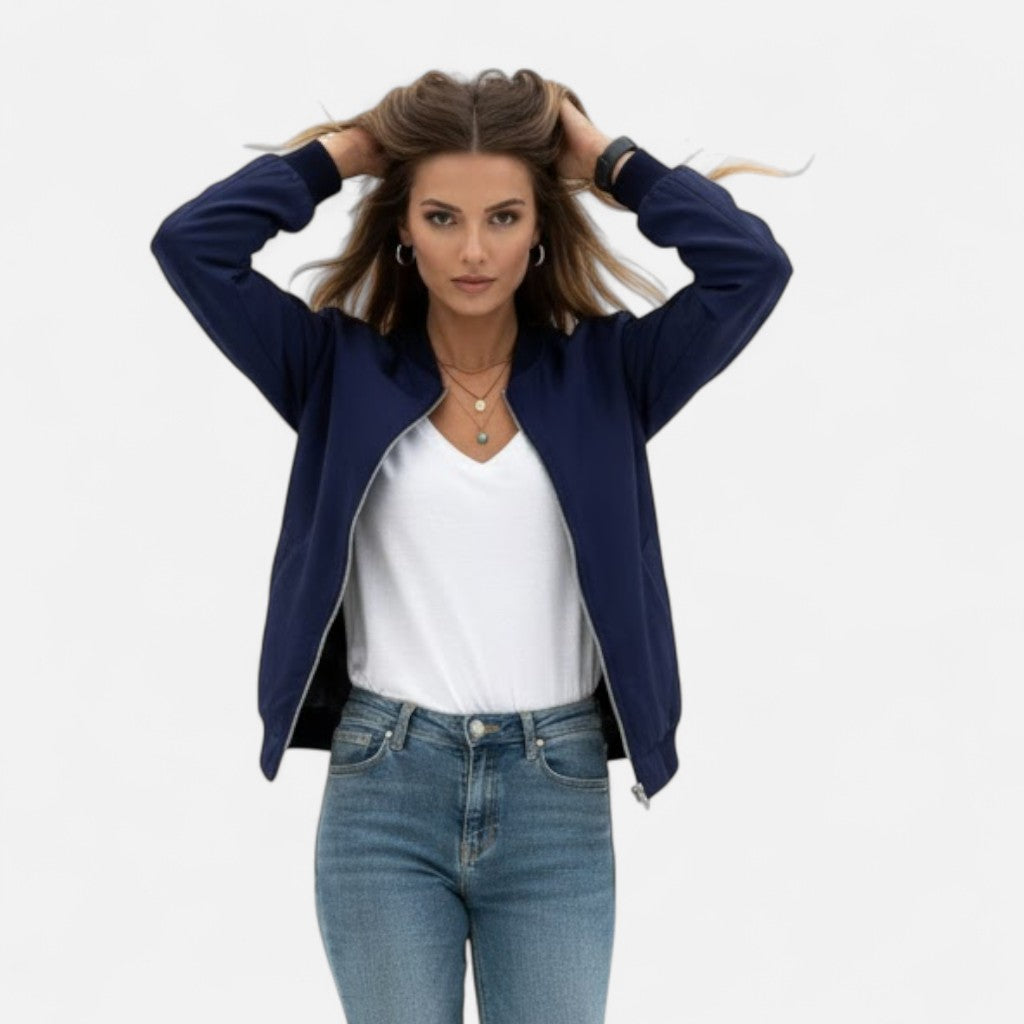 Valmonti | Women’s Vintage-Inspired Zip Bomber Jacket