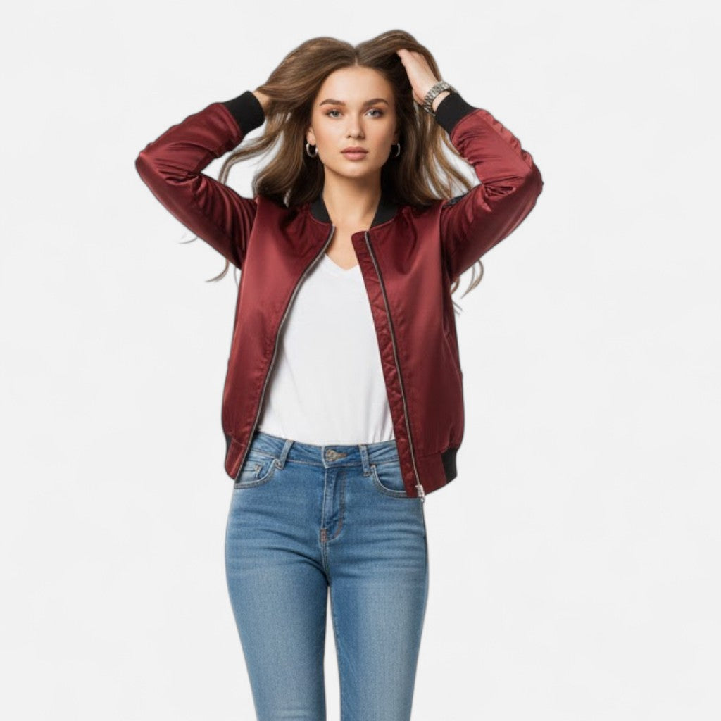 Valmonti | Women’s Vintage-Inspired Zip Bomber Jacket