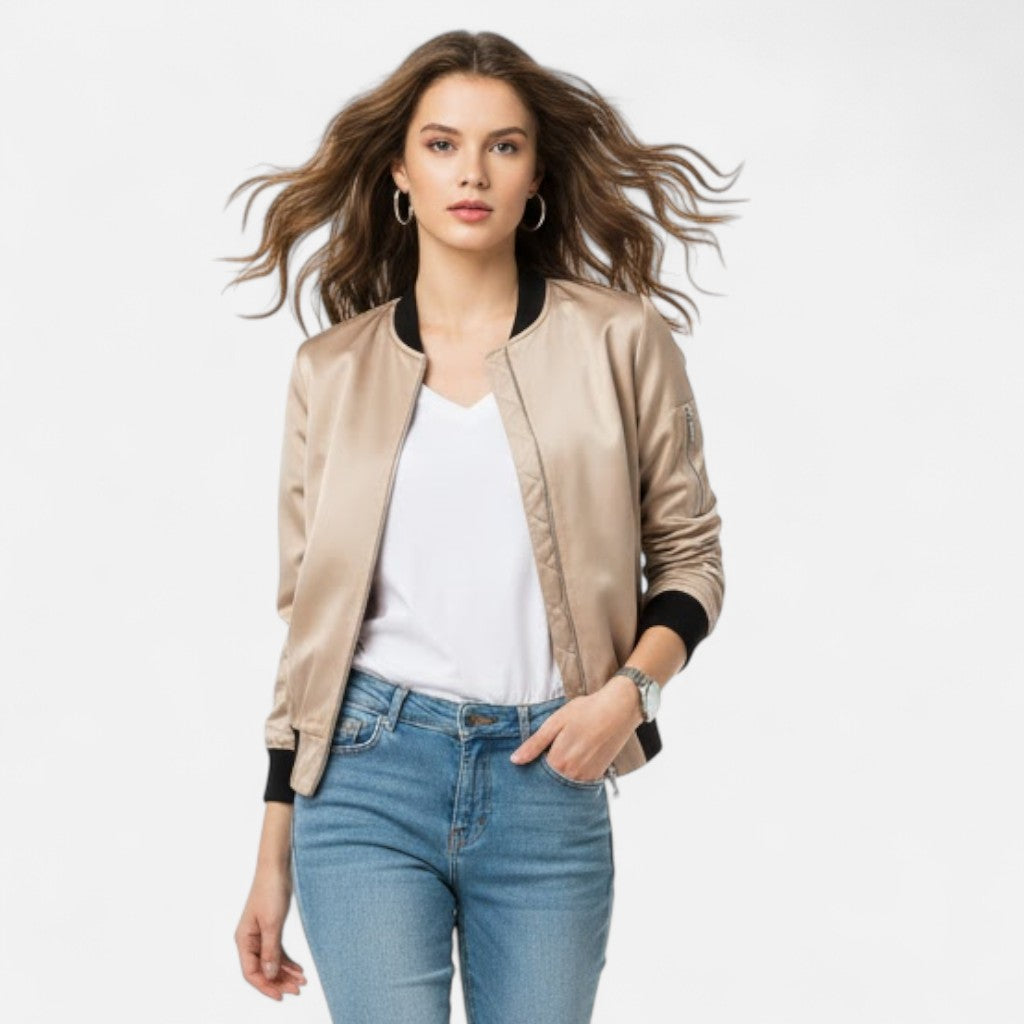 Valmonti | Women’s Vintage-Inspired Zip Bomber Jacket