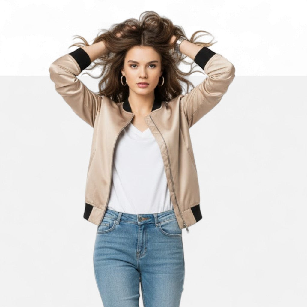 Valmonti | Women’s Vintage-Inspired Zip Bomber Jacket