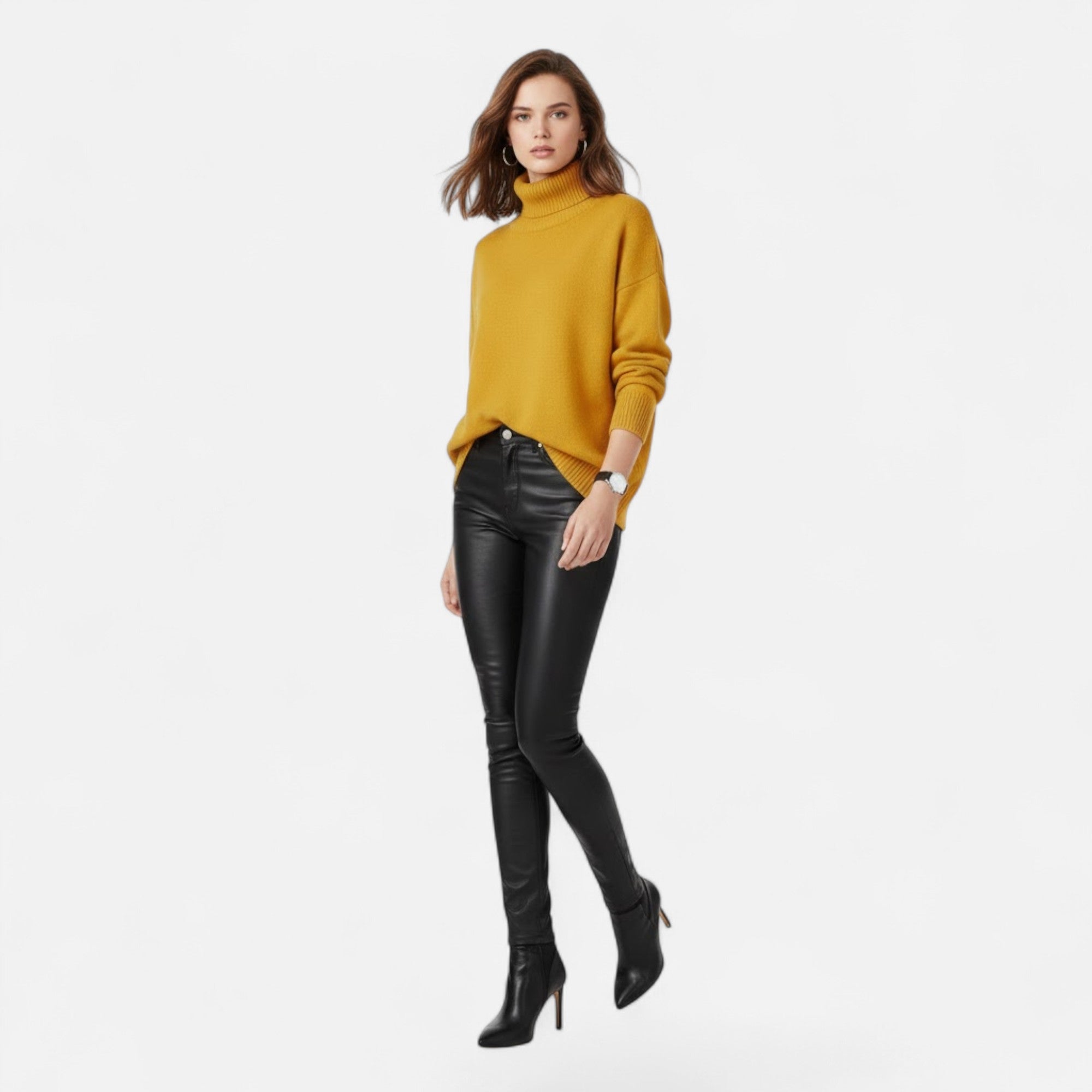 Valmonti | Women’s Wool-Blend Turtleneck Sweater – Oversized Thick Knit