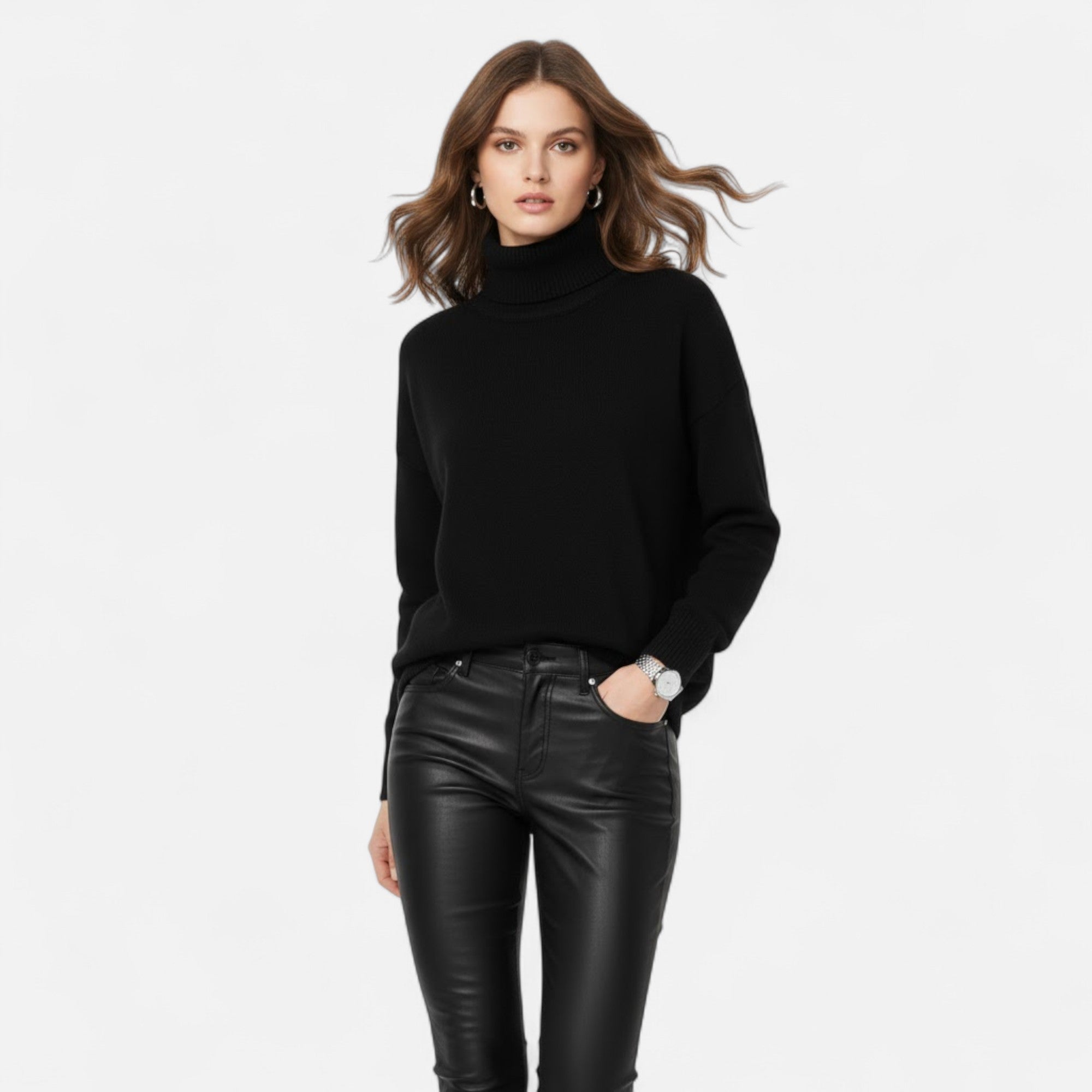 Valmonti | Women’s Wool-Blend Turtleneck Sweater – Oversized Thick Knit