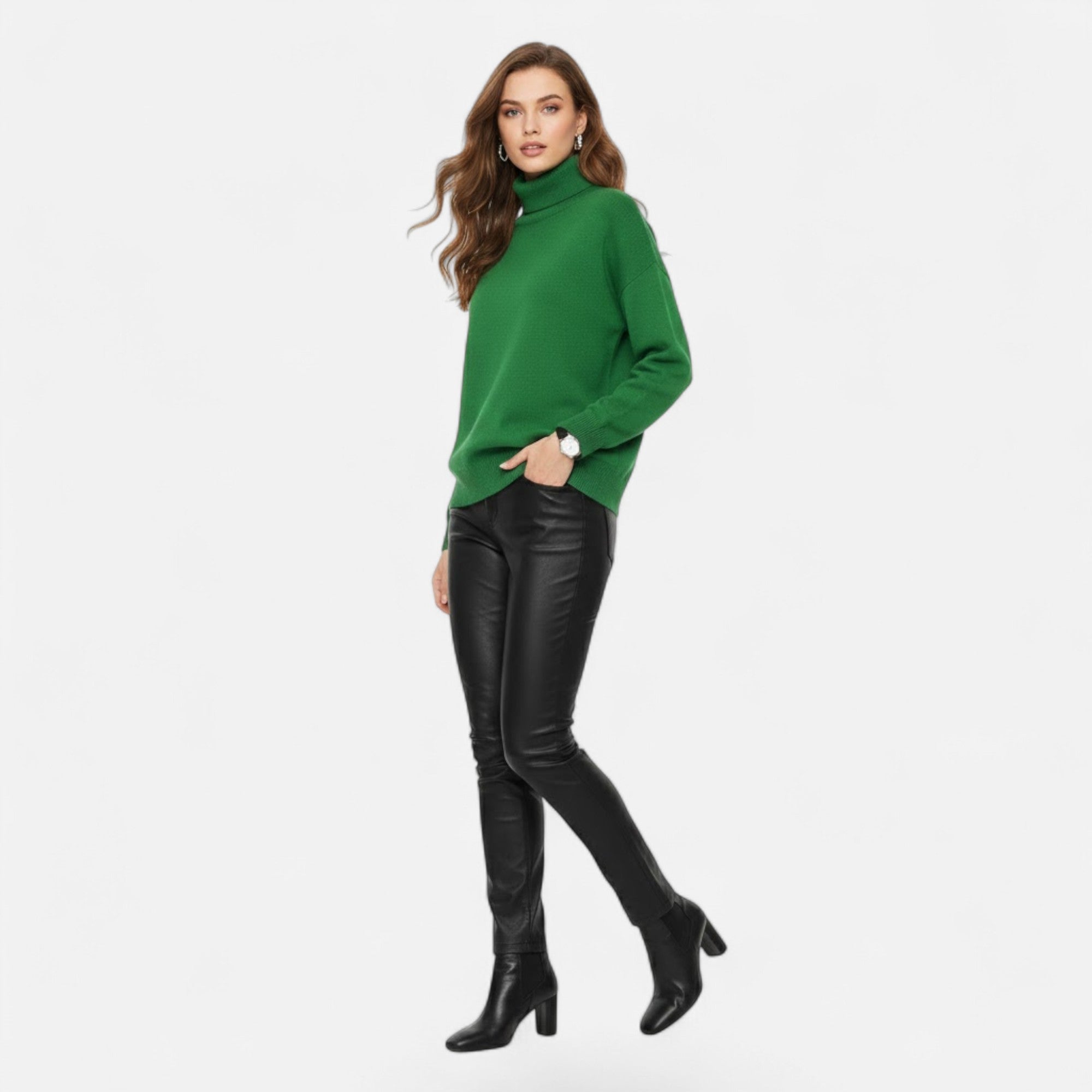 Valmonti | Women’s Wool-Blend Turtleneck Sweater – Oversized Thick Knit