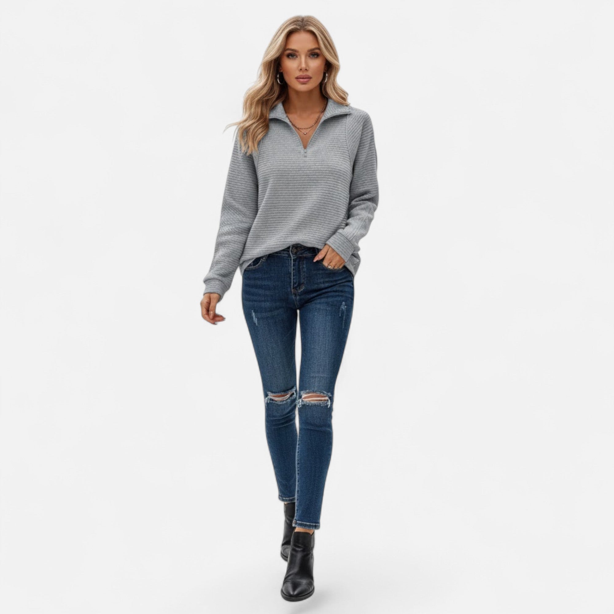 Valmonti | Women’s Zipper Stand-Collar Knit Sweaters