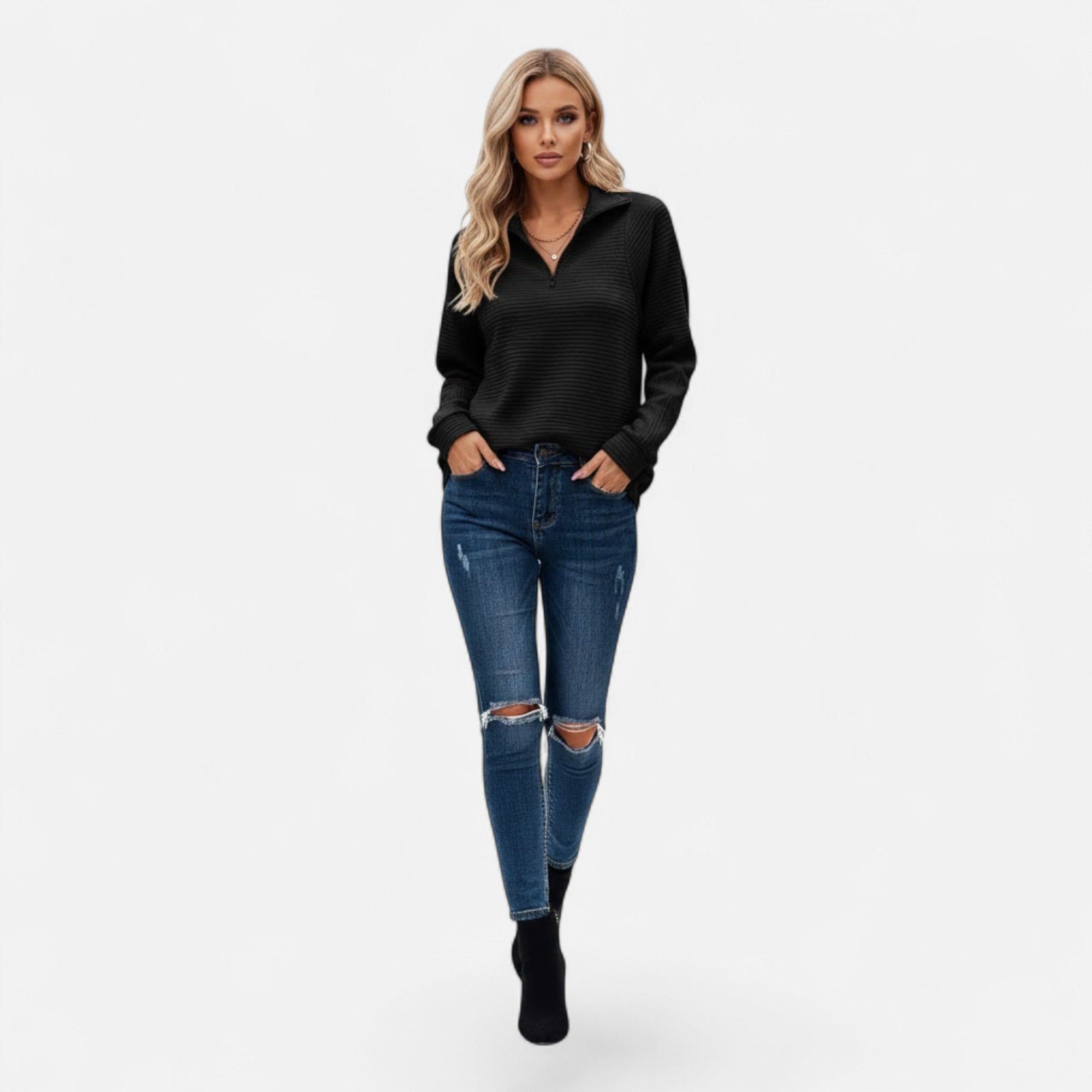 Valmonti | Women’s Zipper Stand-Collar Knit Sweaters