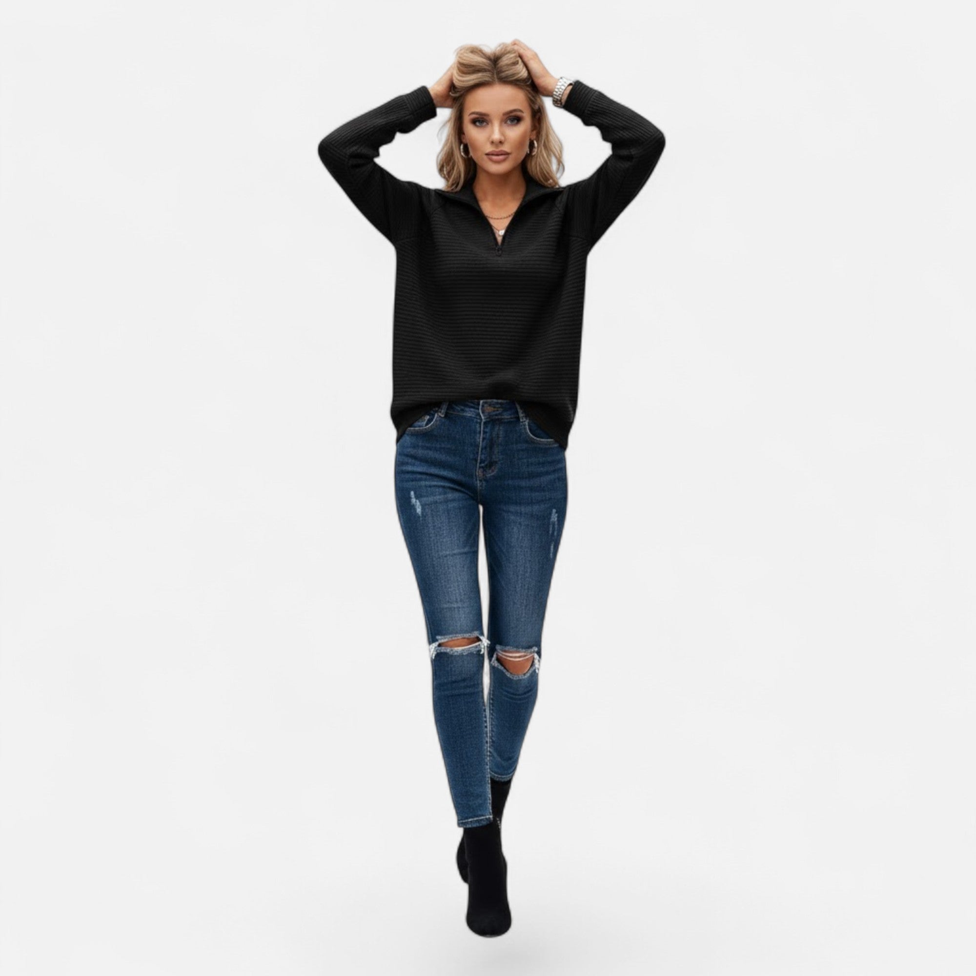 Valmonti | Women’s Zipper Stand-Collar Knit Sweaters