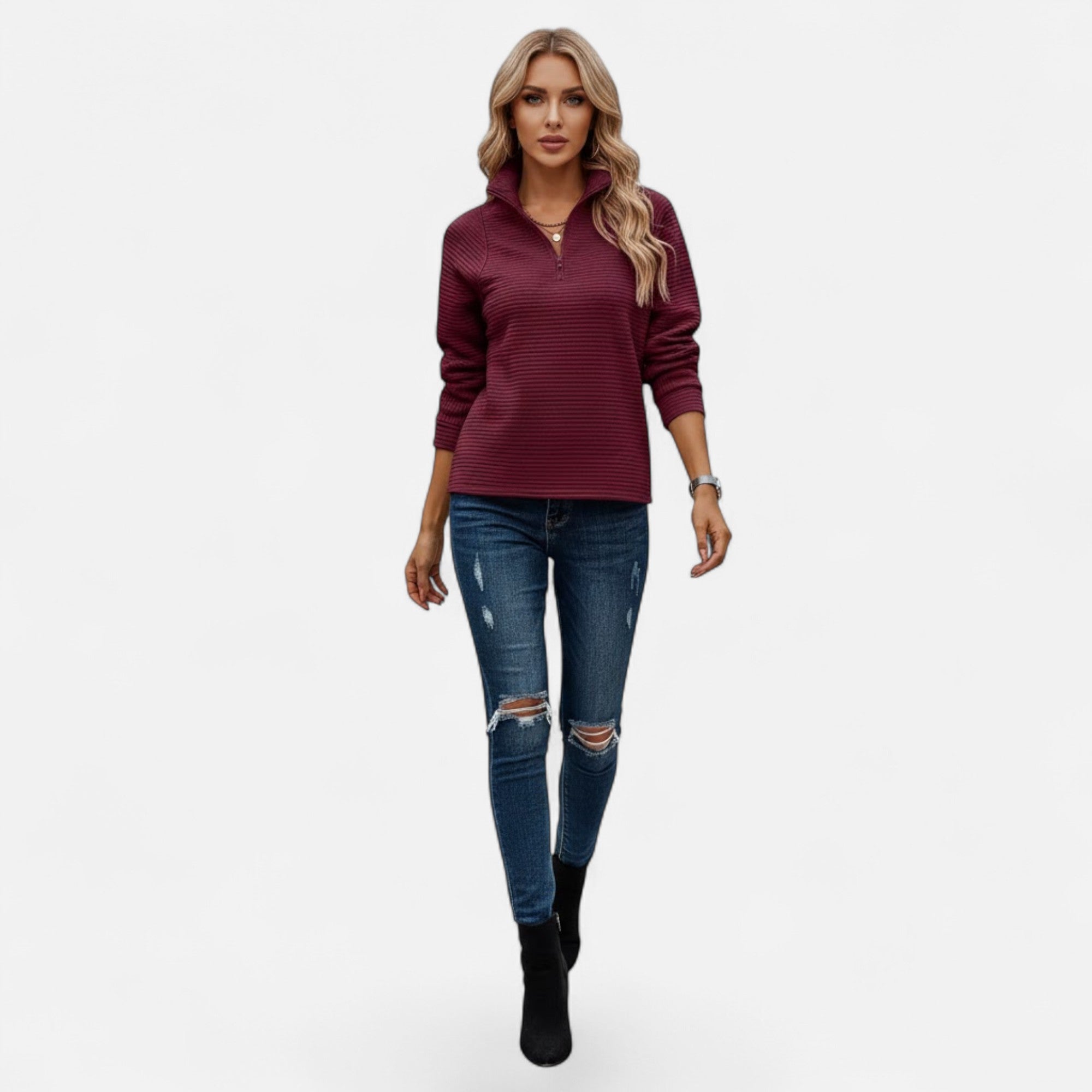 Valmonti | Women’s Zipper Stand-Collar Knit Sweaters