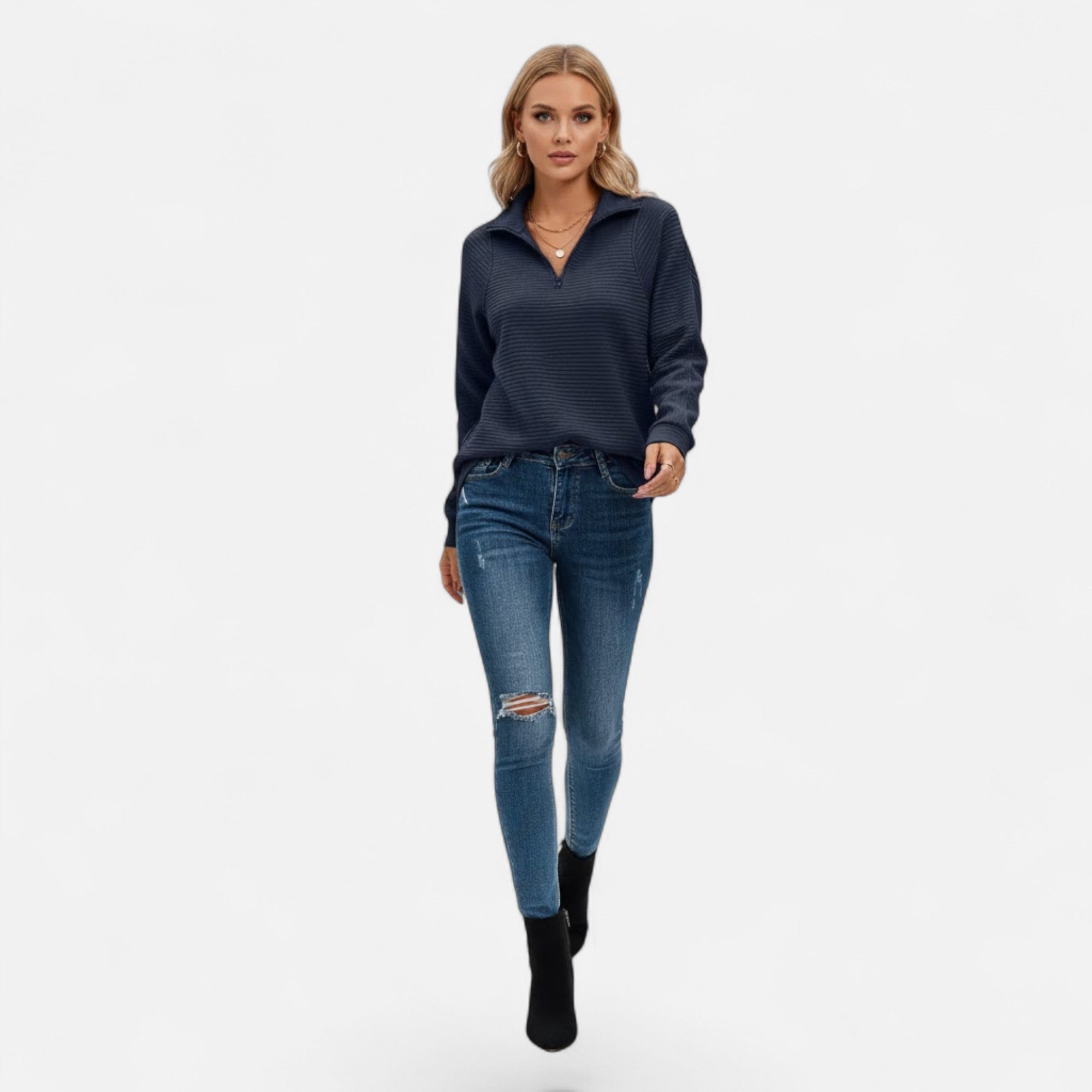 Valmonti | Women’s Zipper Stand-Collar Knit Sweaters
