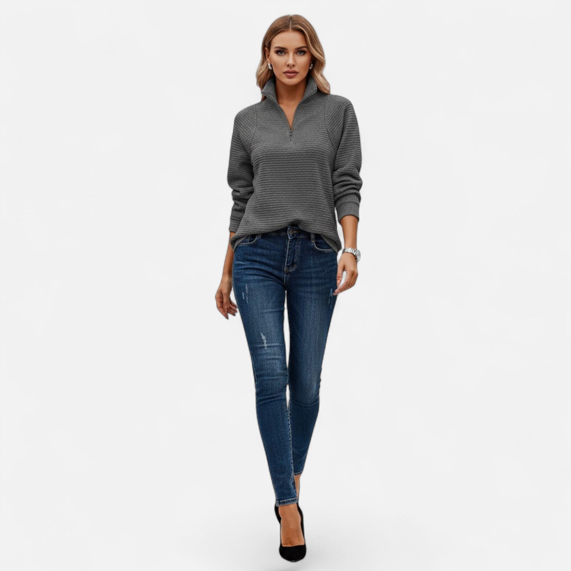 Valmonti | Women’s Zipper Stand-Collar Knit Sweaters