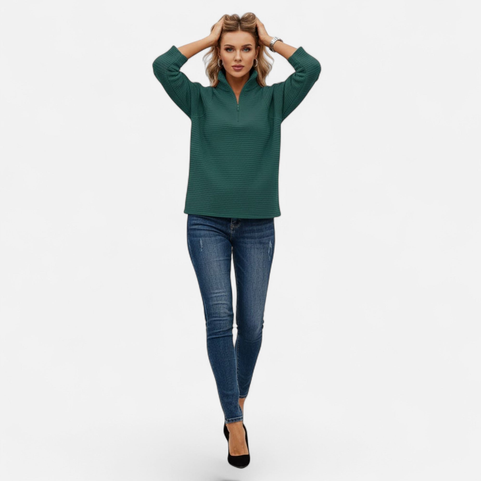 Valmonti | Women’s Zipper Stand-Collar Knit Sweaters