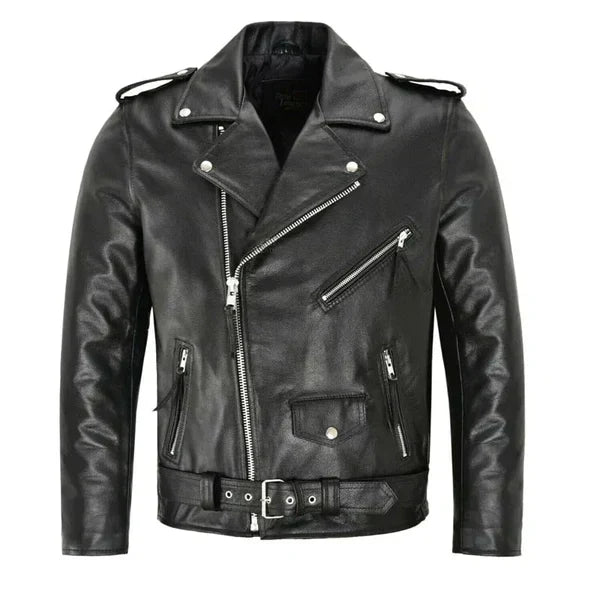 Men’s Belted Leather Biker Jacket – Asymmetric Moto Layer for City Wear
