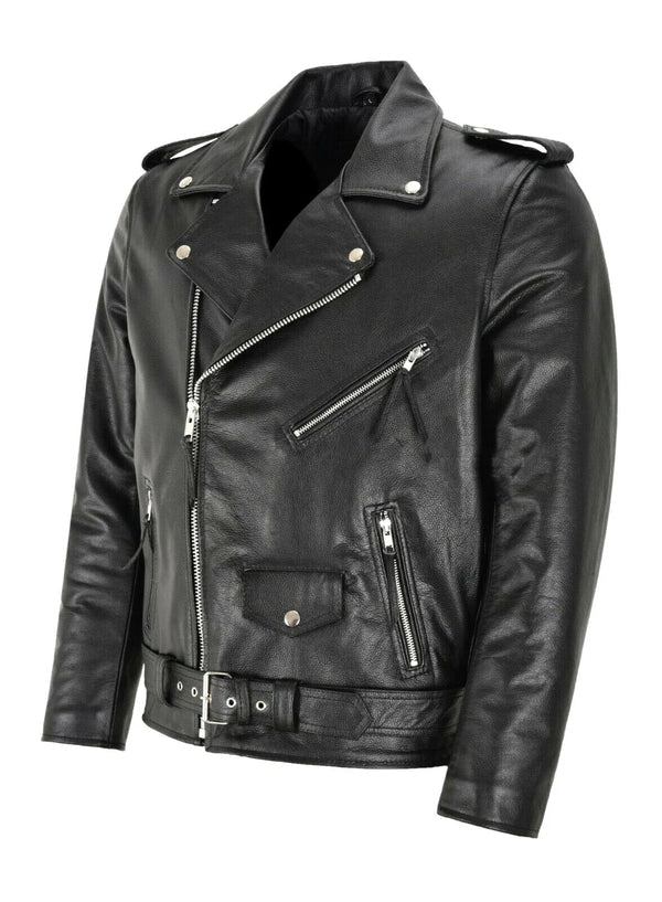 Men’s Belted Leather Biker Jacket – Asymmetric Moto Layer for City Wear