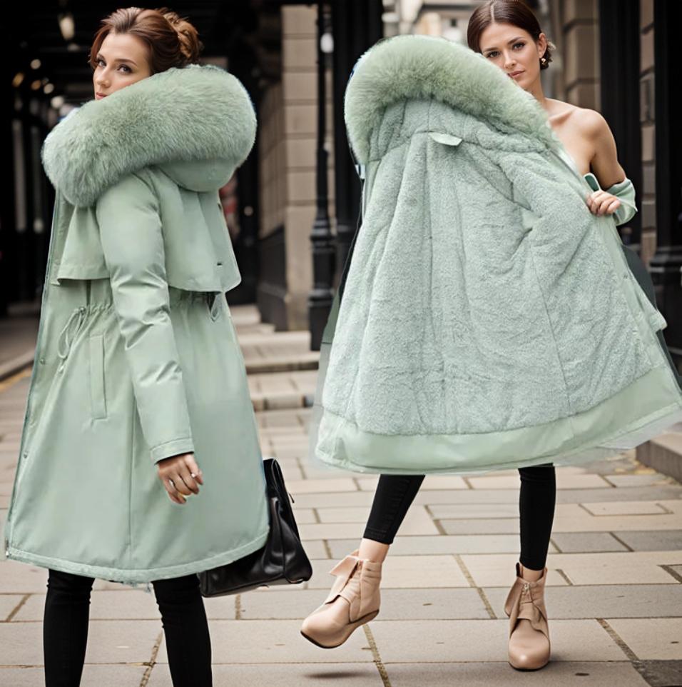 Women’s Plush-Lined Hooded Winter Parka – Warm Longline Cold-Weather Layer