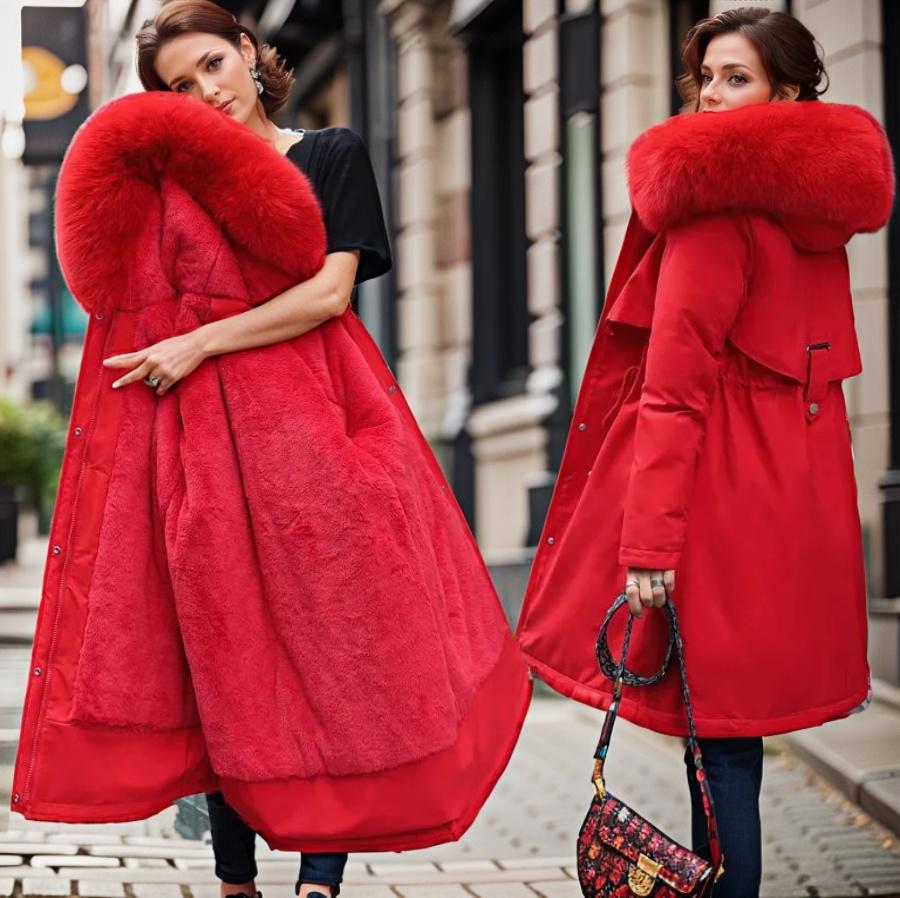 Women’s Plush-Lined Hooded Winter Parka – Warm Longline Cold-Weather Layer