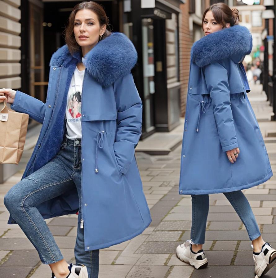Women’s Plush-Lined Hooded Winter Parka – Warm Longline Cold-Weather Layer