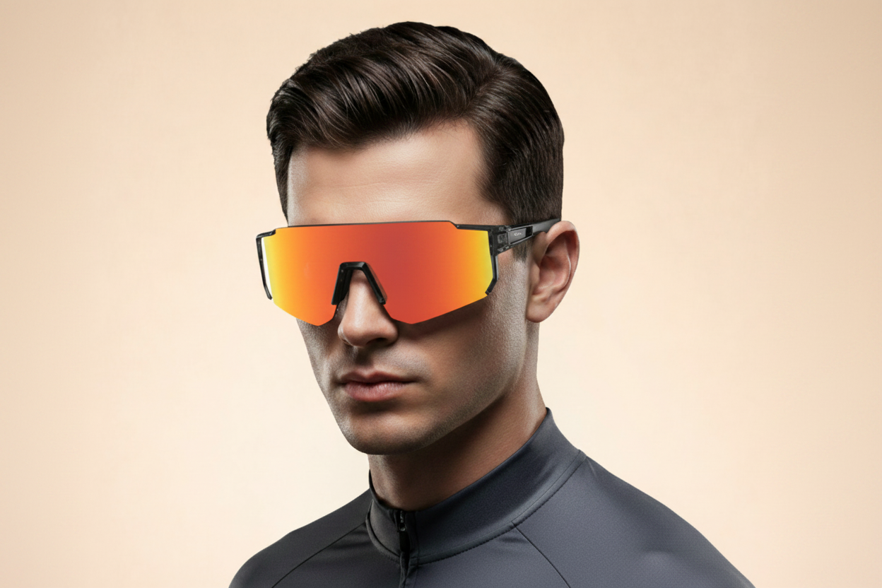 Ochelari de soare sportivi pentru bărbați cu protecție UV400 și design înconjurător cu protecție laterală