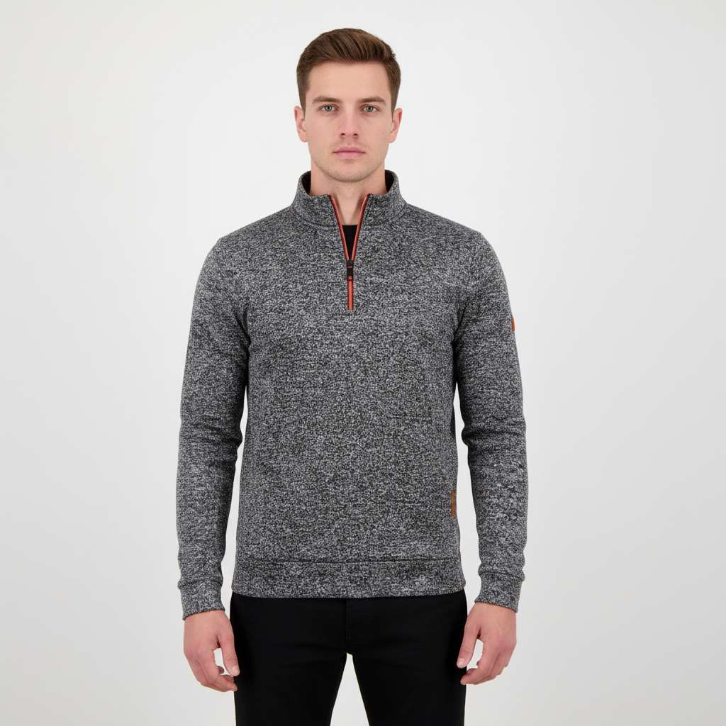 Herre strikket kvart-zip sweater med høj krave