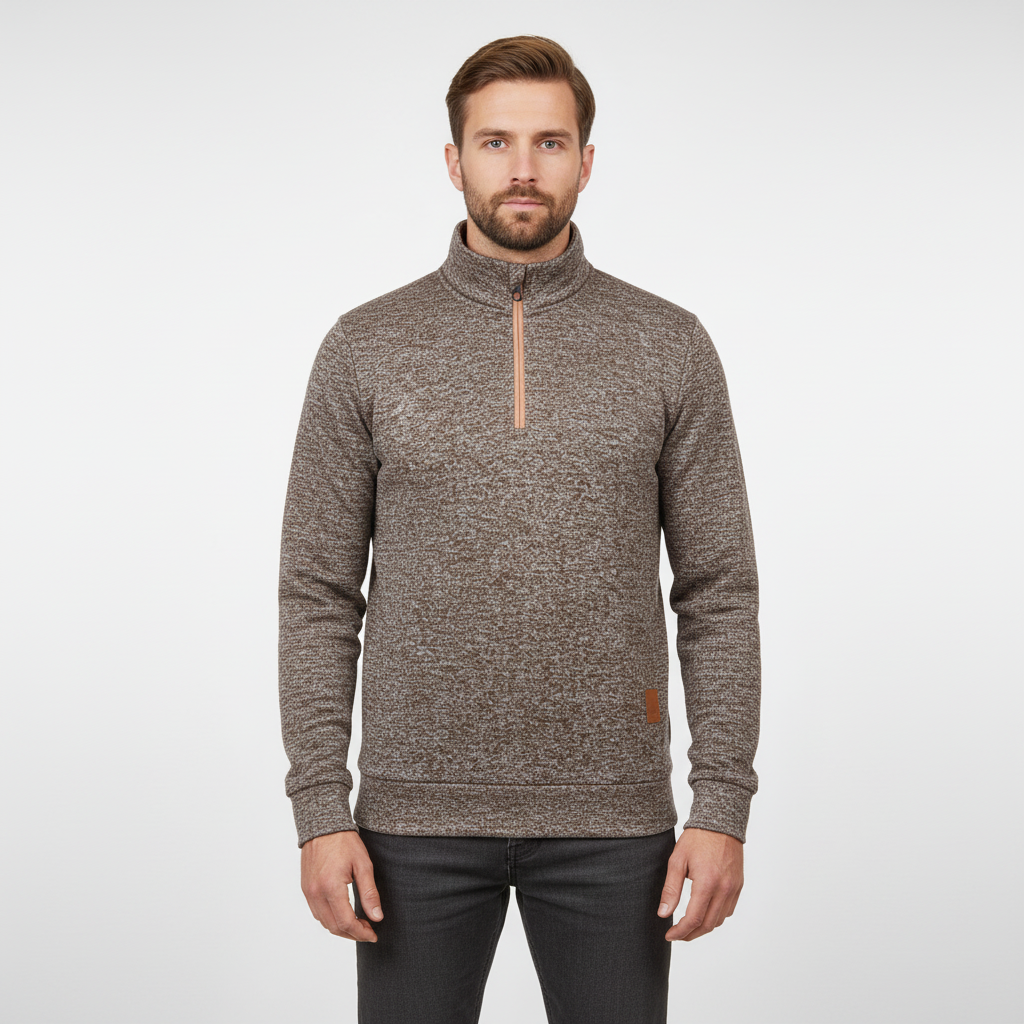 Herre strikket kvart-zip sweater med høj krave