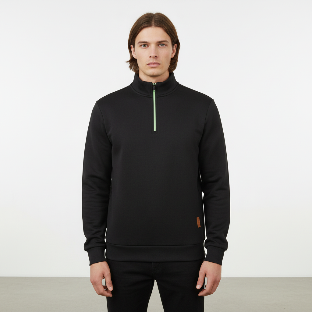 Herre strikket kvart-zip sweater med høj krave