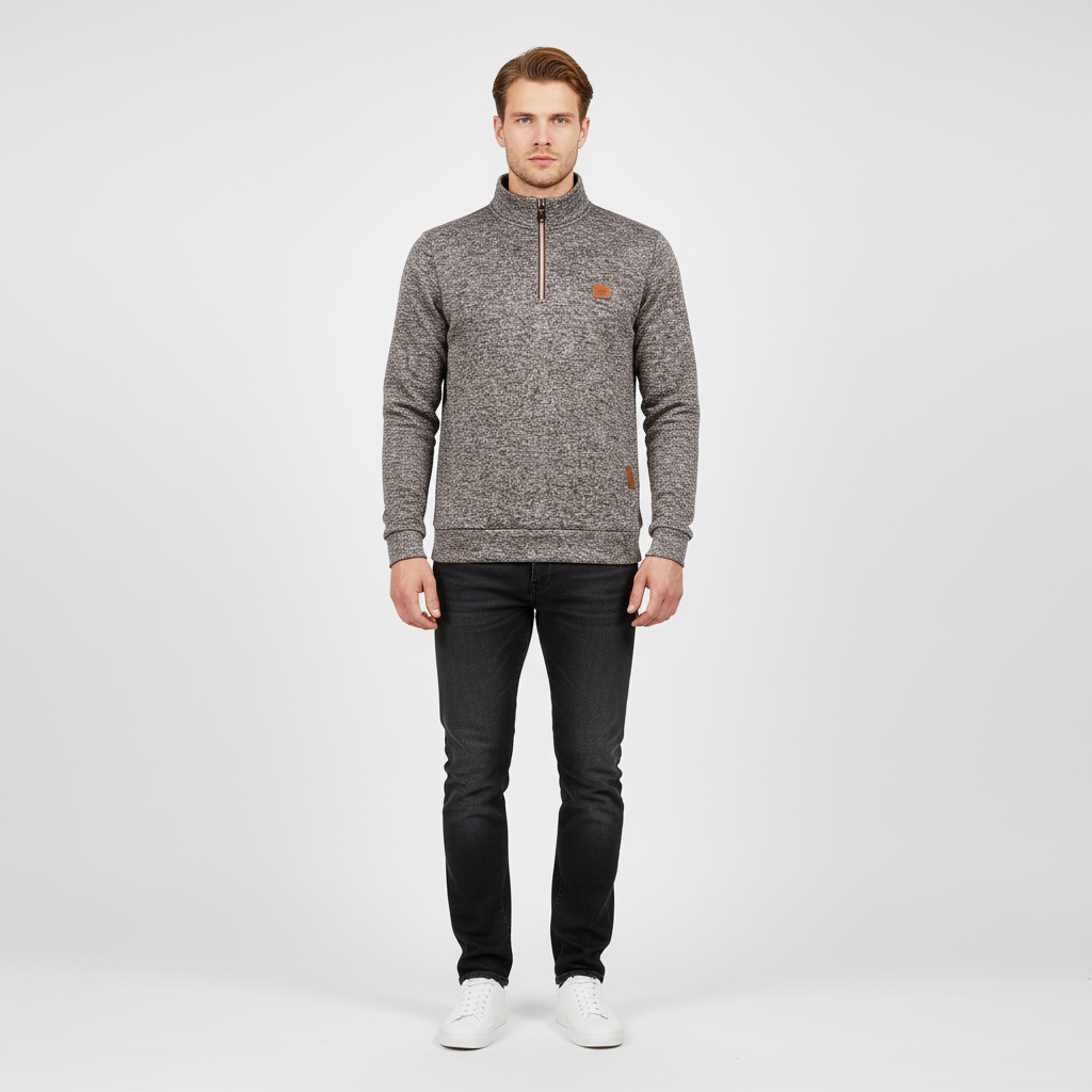 Herre strikket kvart-zip sweater med høj krave