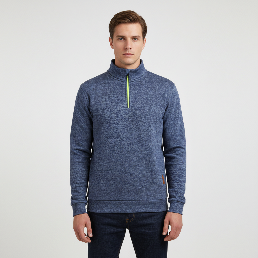 Herre strikket kvart-zip sweater med høj krave